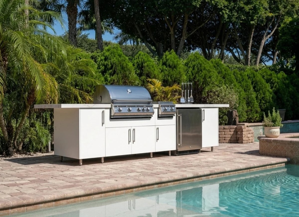 WeatherStrong outdoor cabinetry in Miami Shell White