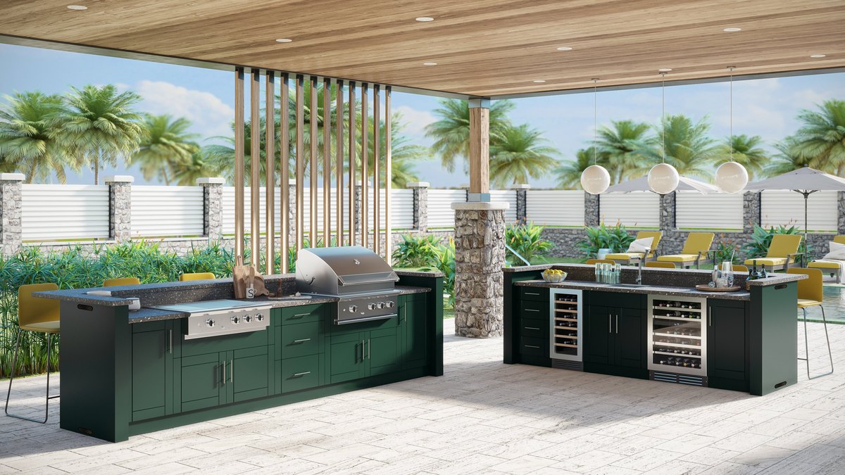 WeatherStrong outdoor cabinetry in Sanibel Emerald Green