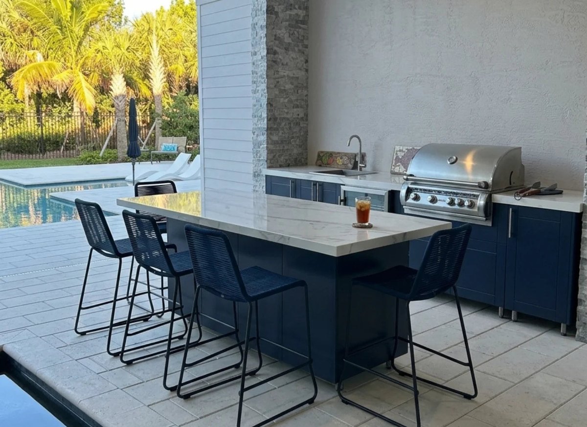 WeatherStrong outdoor cabinetry in Sanibel Sapphire Blue